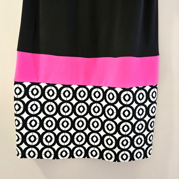 Joseph Ribkoff - Mod Circular Detail Tunic Dress (Black/Neon Pink) - Size 10 - Picture 4 of 11